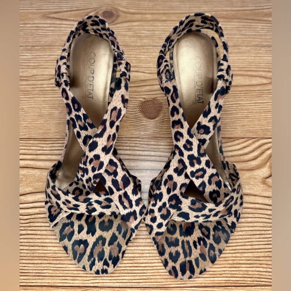 Leopard Animal Print Strapy Heels Sling back Sandals Women’s Shoes Sz 8.5 - Picture 10 of 12